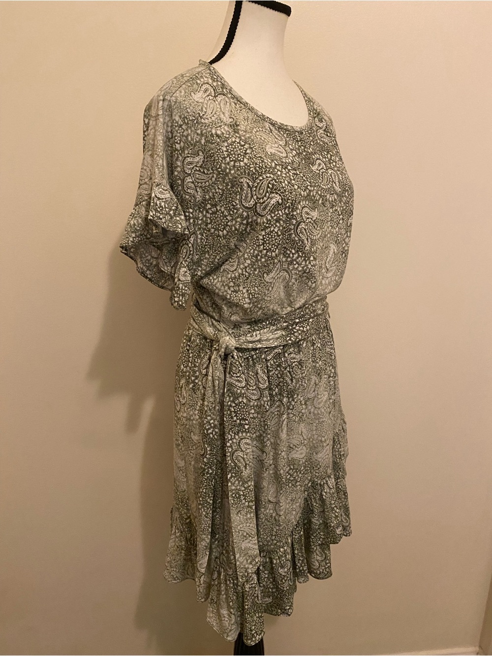 Michael Michael Kors Paisley Ruffle-Sleeve Belted Dress.